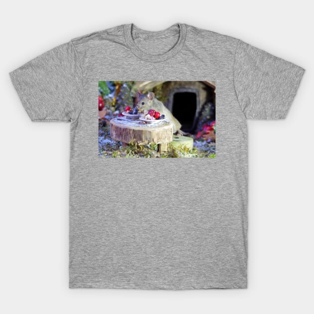 wild mouse eating at a tiny table T-Shirt by Simon-dell